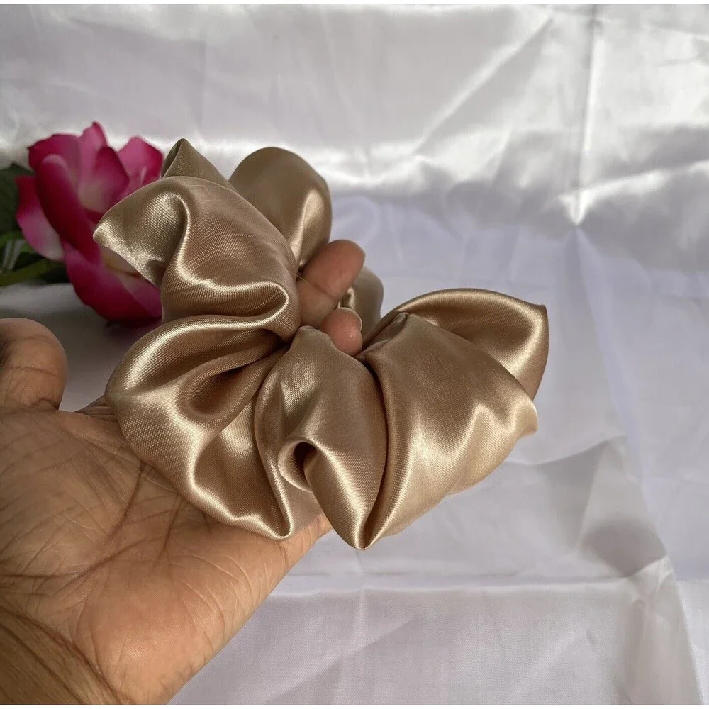 New Women Brown Satin Scrunchie Single Hair Tie Large
